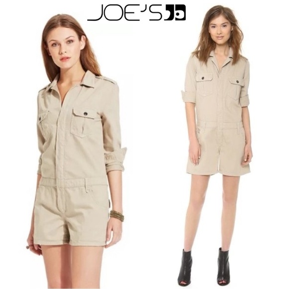 $198‼️Joe’s Jeans Denim Khaki Long Sleeves Collared Romper Military Cargo Safari - Picture 1 of 10